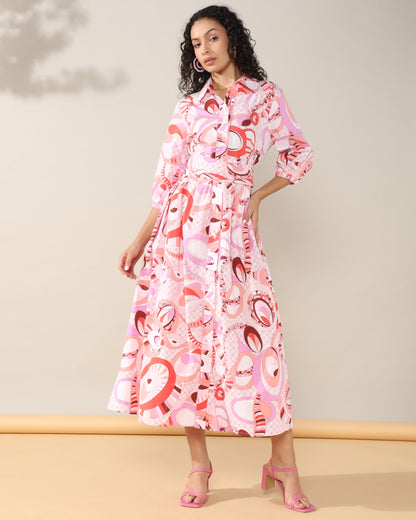 Peach hues Long Dress with belt