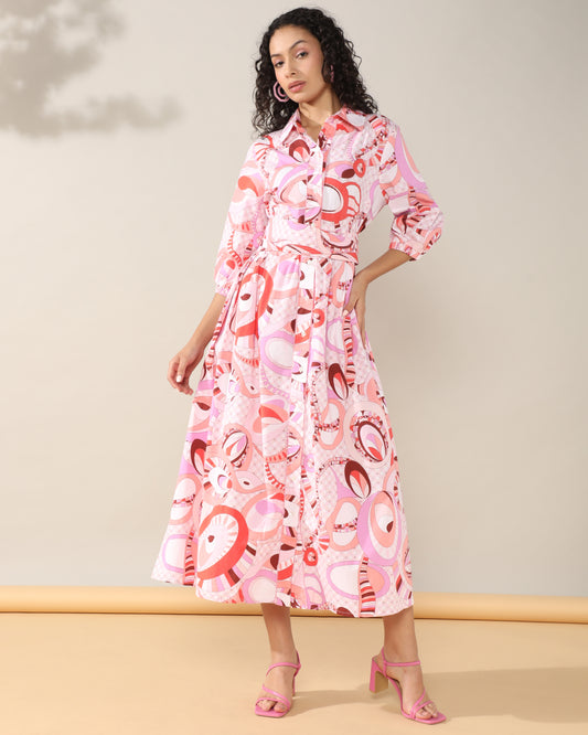 Peach hues Long Dress with belt