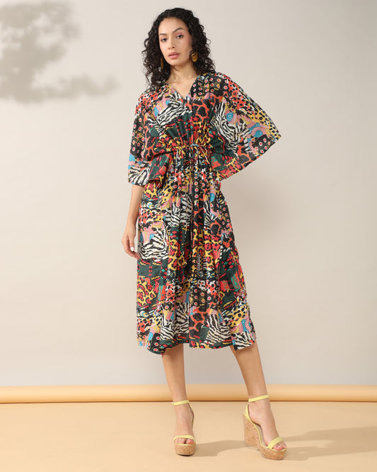Abstract print Kaftan style dress