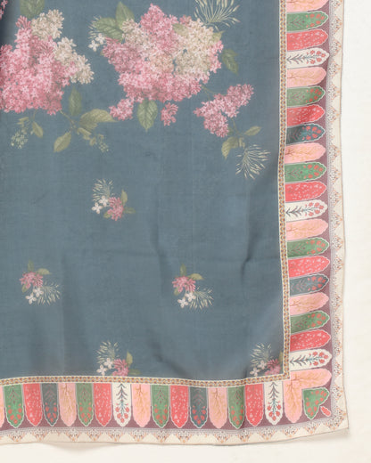 Elegance in Blue Print Suit Set with Dupatta