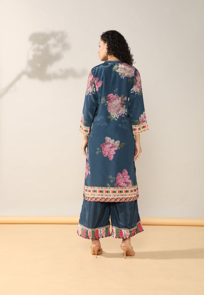 Elegance in Blue Print Suit Set with Dupatta