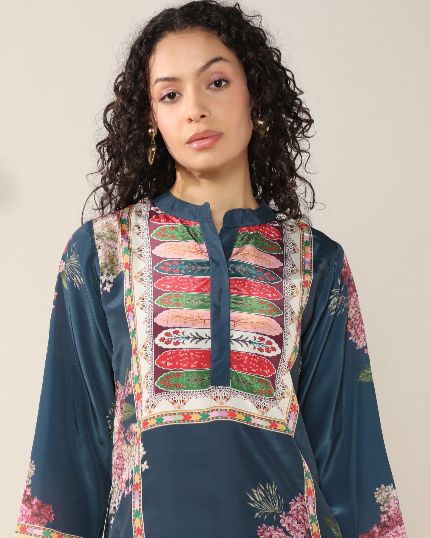 Elegance in Blue Print Suit Set with Dupatta