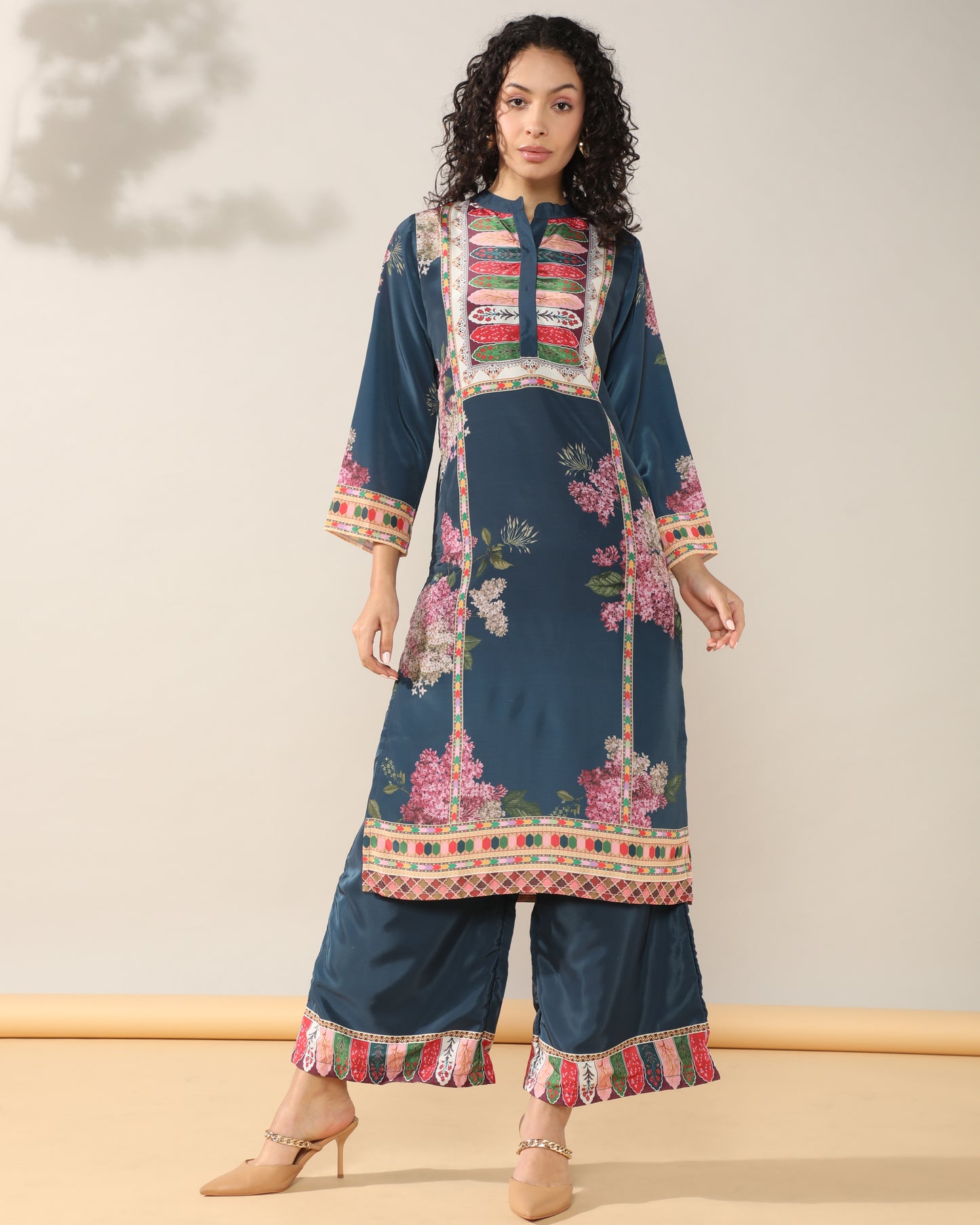 Elegance in Blue Print Suit Set with Dupatta