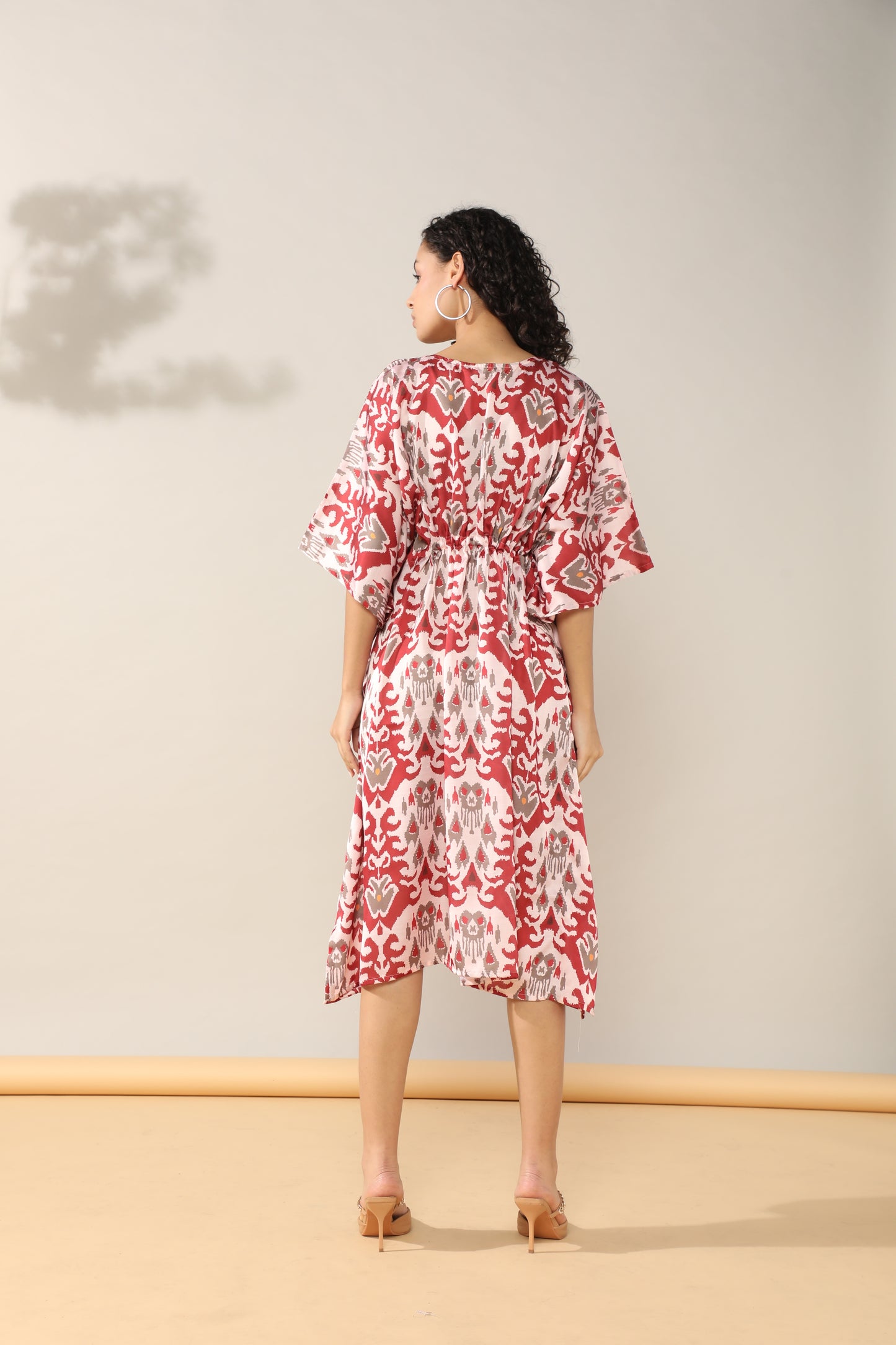 Maroon Ikkat kaftan style dress