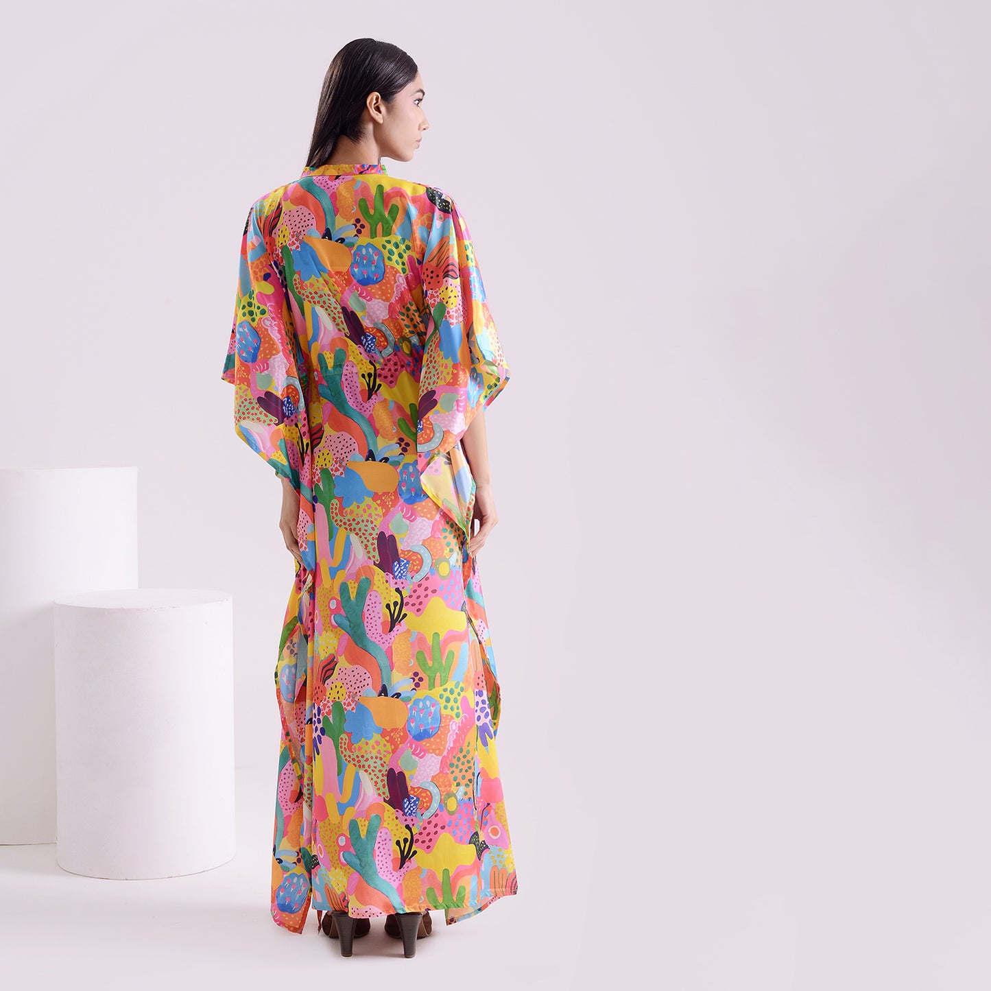 Neon love printed silk long kaftan