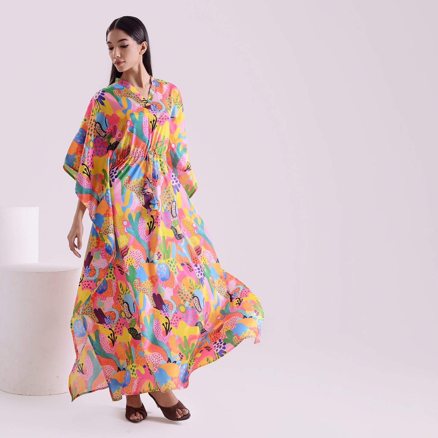 Neon love printed silk long kaftan