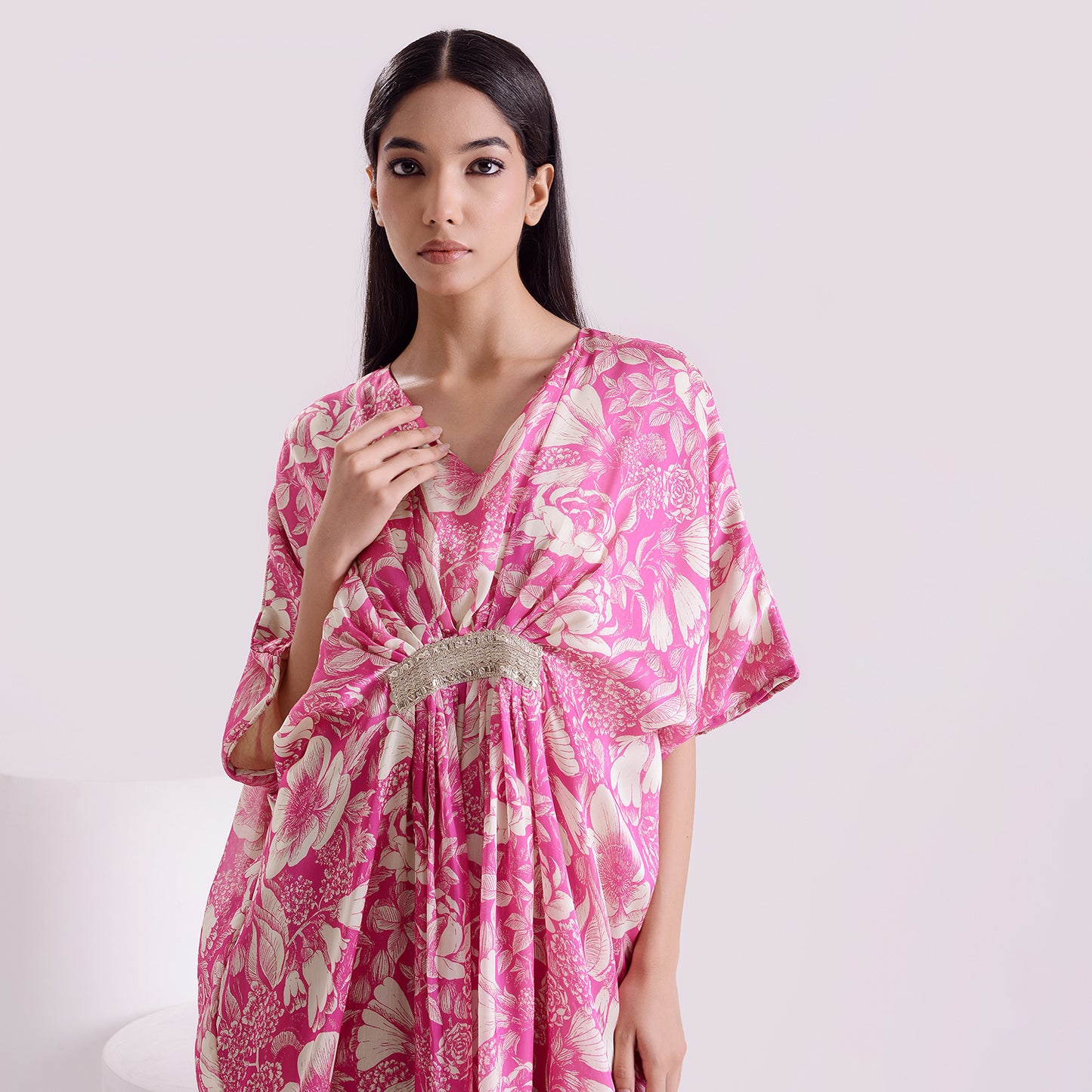 Ocean pink Goergette satin long kaftan