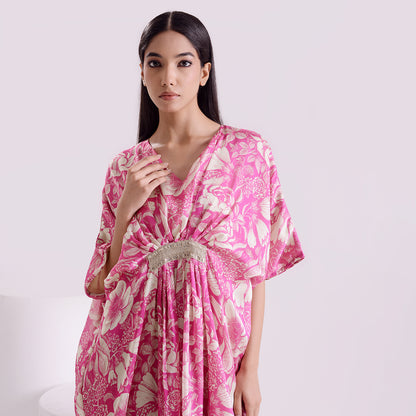 Ocean pink Goergette satin long kaftan