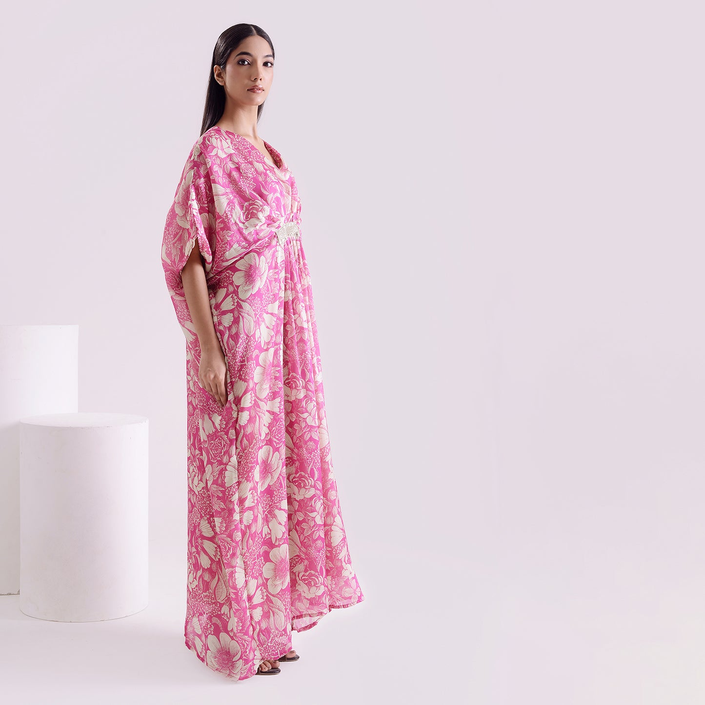 Ocean pink Goergette satin long kaftan