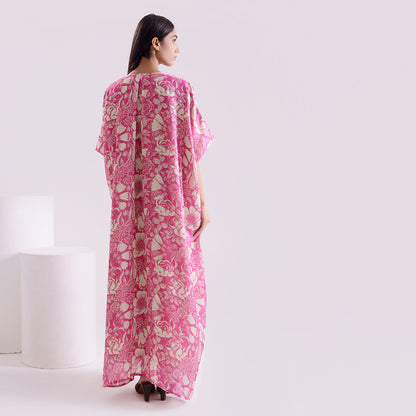 Ocean pink Goergette satin long kaftan