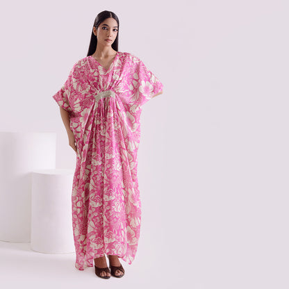 Ocean pink Goergette satin long kaftan