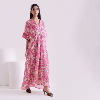 Ocean pink Goergette satin long kaftan