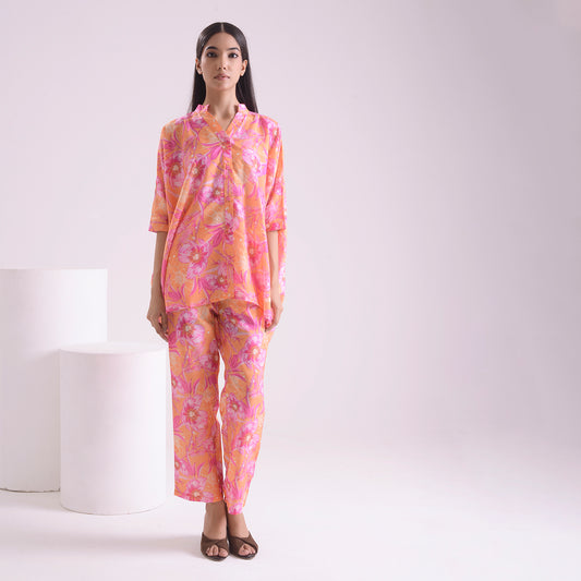 Dusky printed poplin kaftan style Coord set of 2