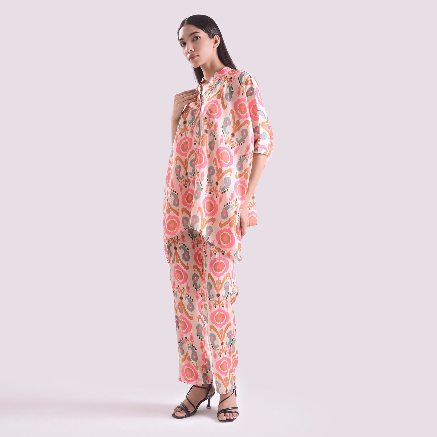 Linen satin touch ikkat print Coord set of 2