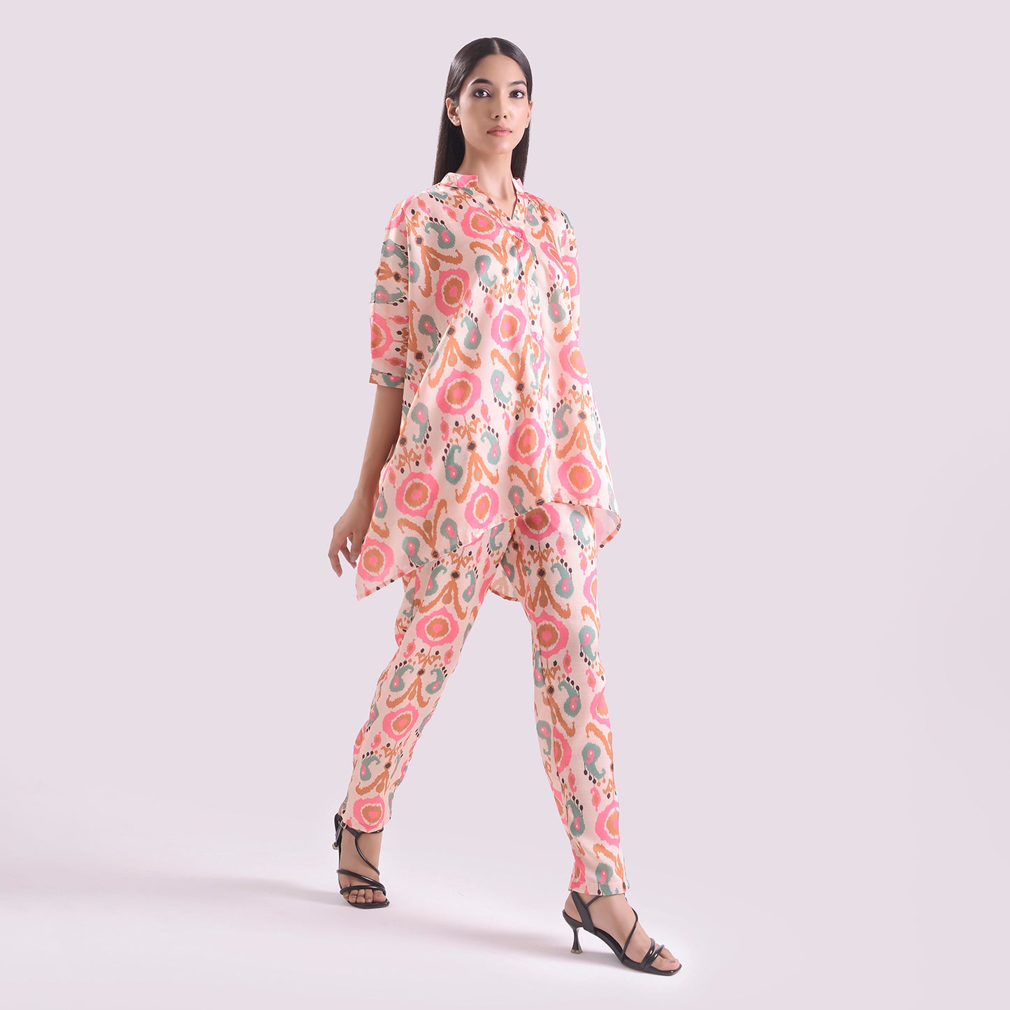 Linen satin touch ikkat print Coord set of 2