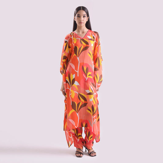 Elegant Muslin printed kaftan style suit set of 2