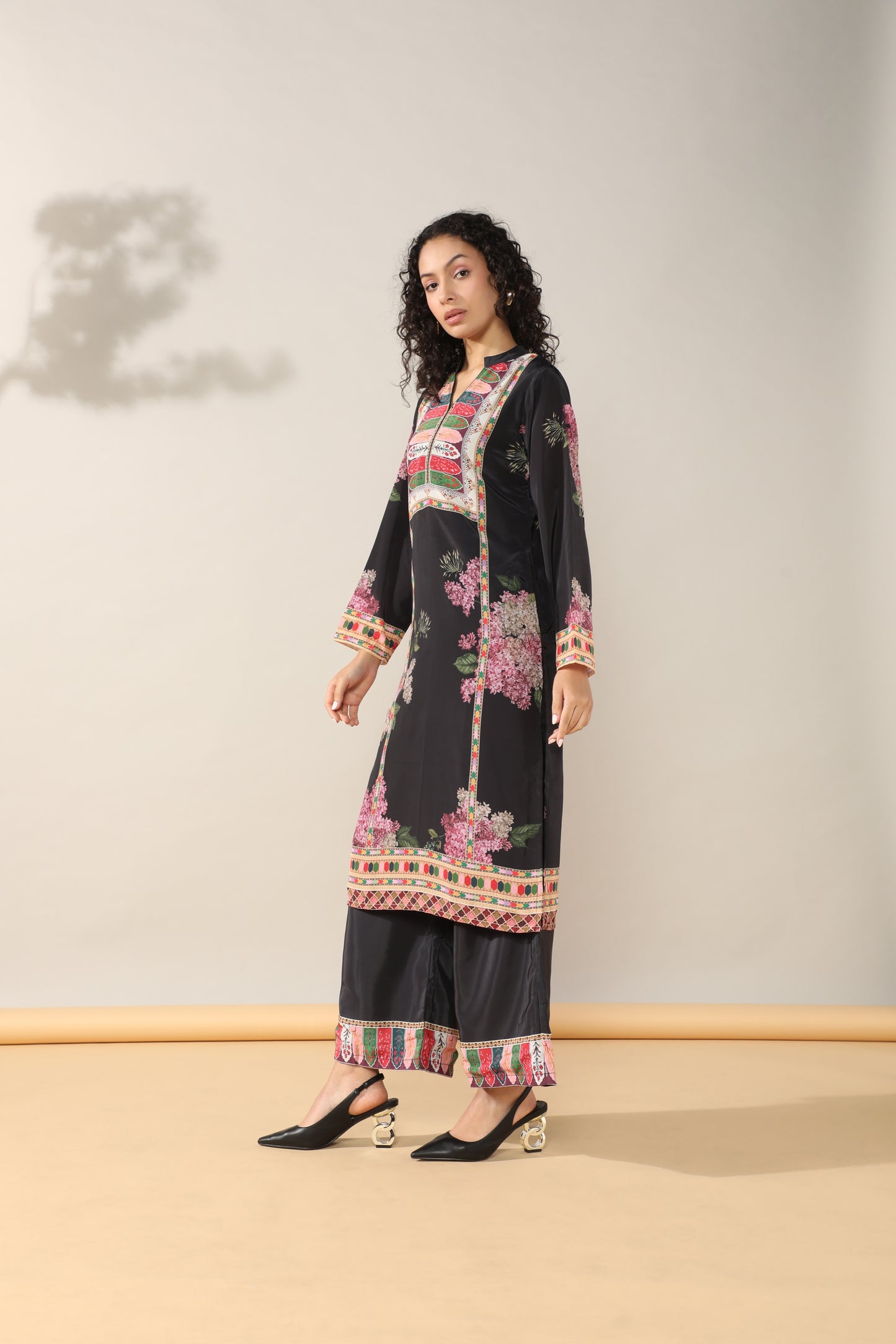 Elegance in Black Print Suit Set with Dupatta