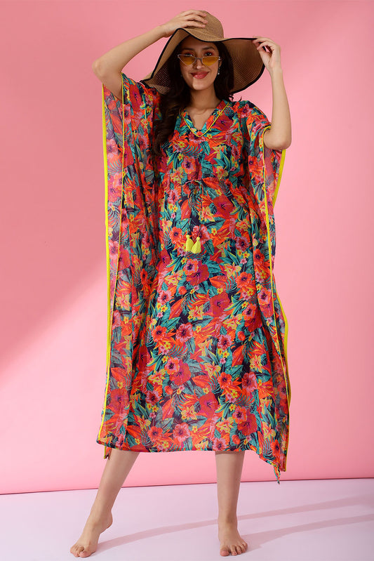 Petula Bold Floral Print Kaftan Dress